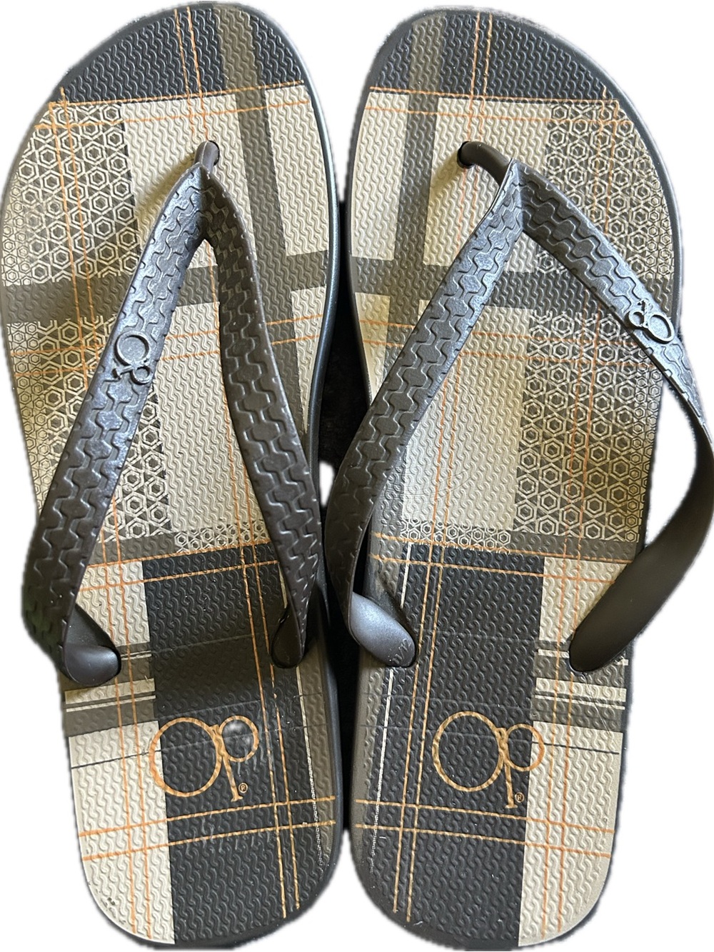 Men’s Op Plaid Pattern Flip Flop Sandals in Brown, Tan and Black